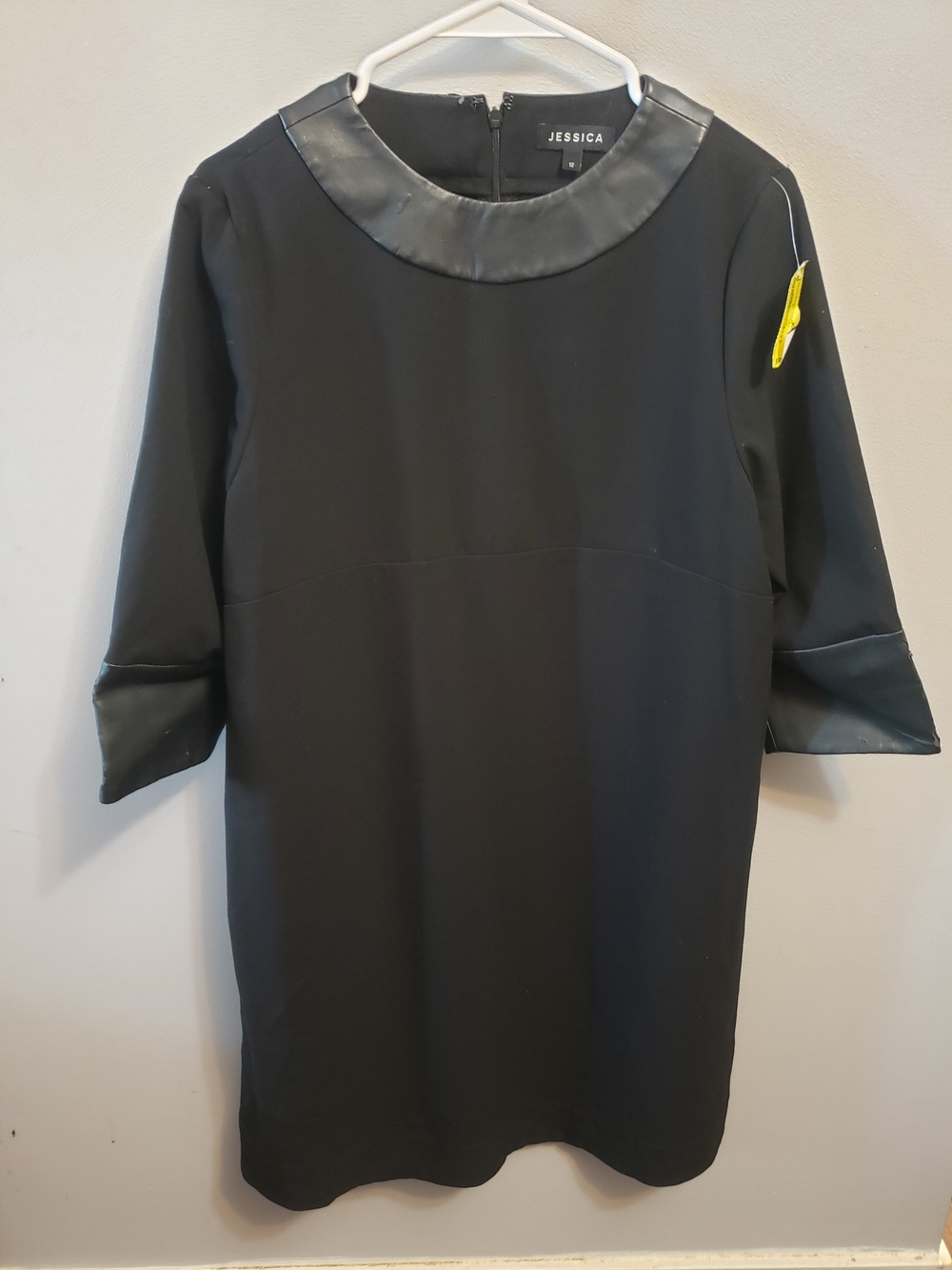 Jessica Black Shift Dress with Faux-Leather Trim